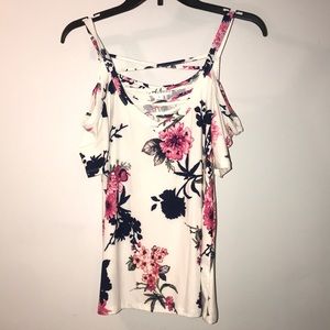 NWOT Floral Cold Shoulder Lattice Top